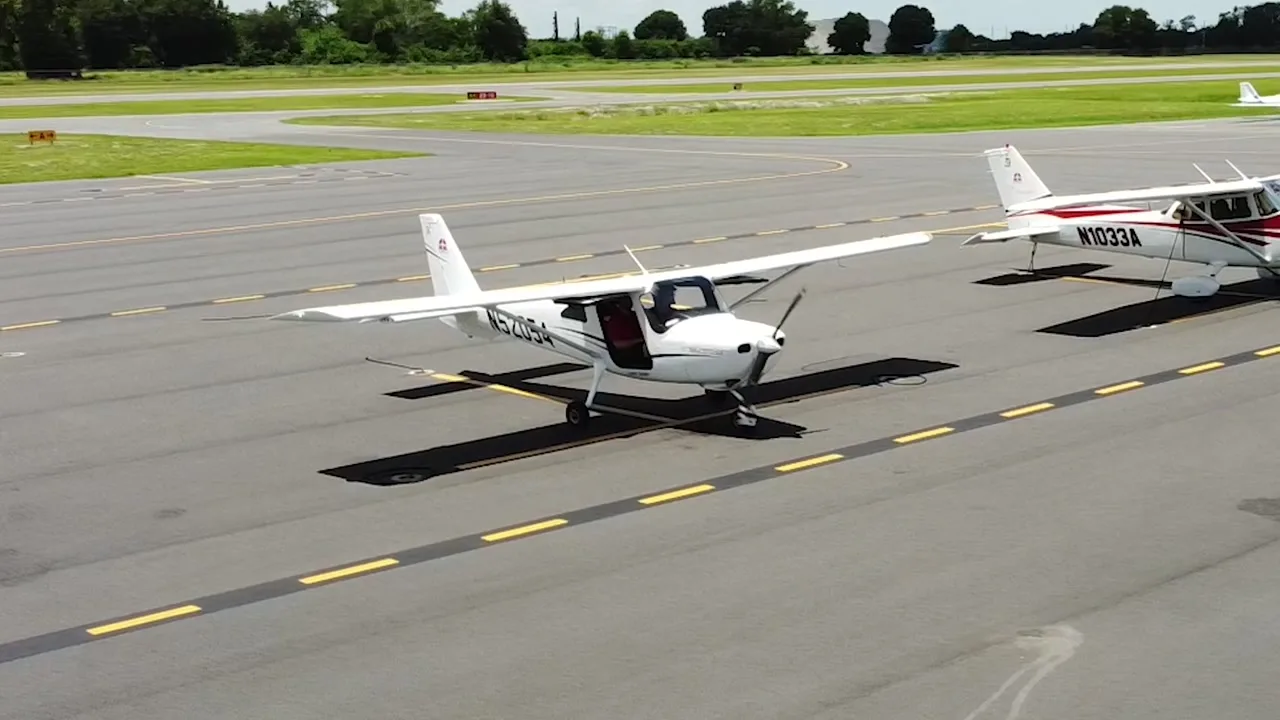 Aircraft taxiing along the ramp at Peter O. Knight Airport